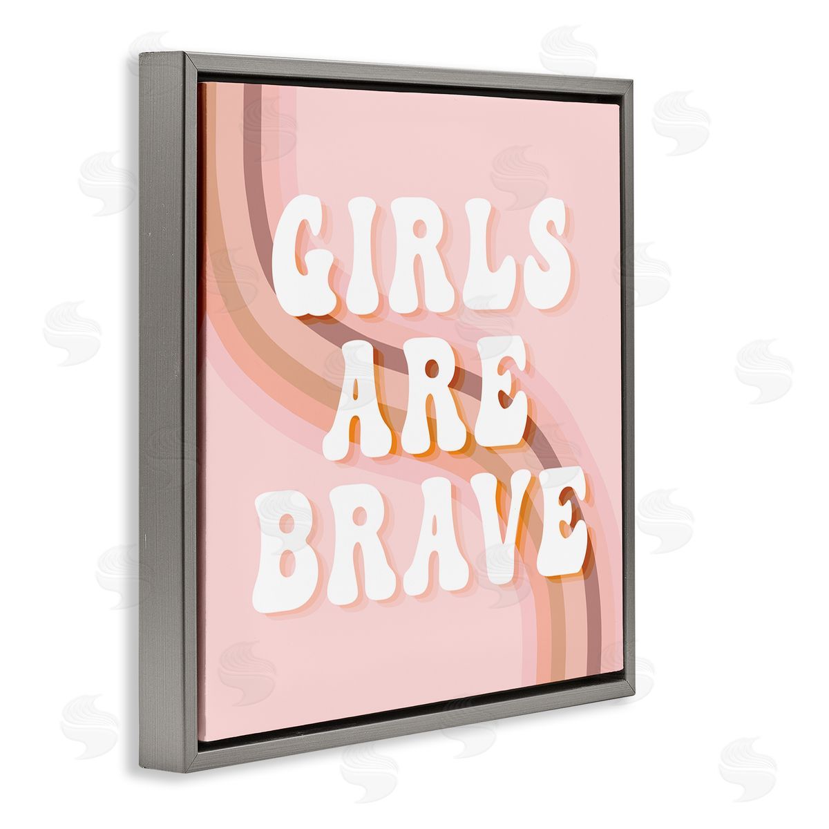 Stupell Studio Girls Are Brave Bold Retro Typography Curved Rainbow Gray Floating Frame Canvas Wall Art Print