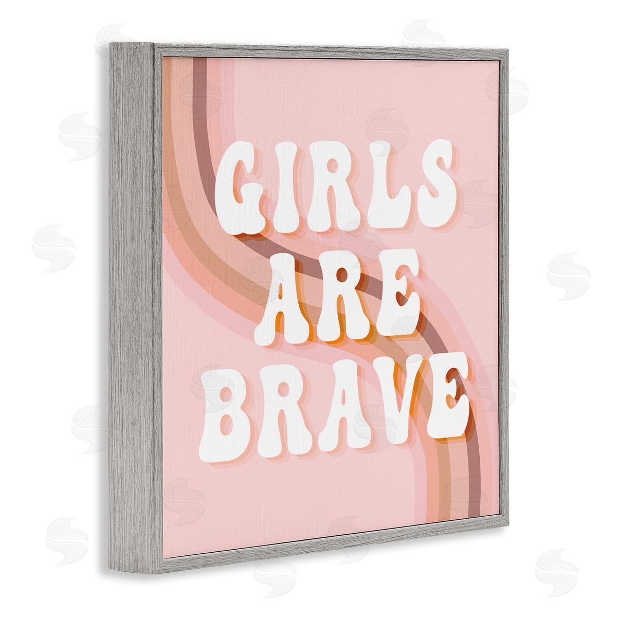 Stupell Studio Girls Are Brave Bold Retro Typography Curved Rainbow Gray Framed Glicee Wall Art Print