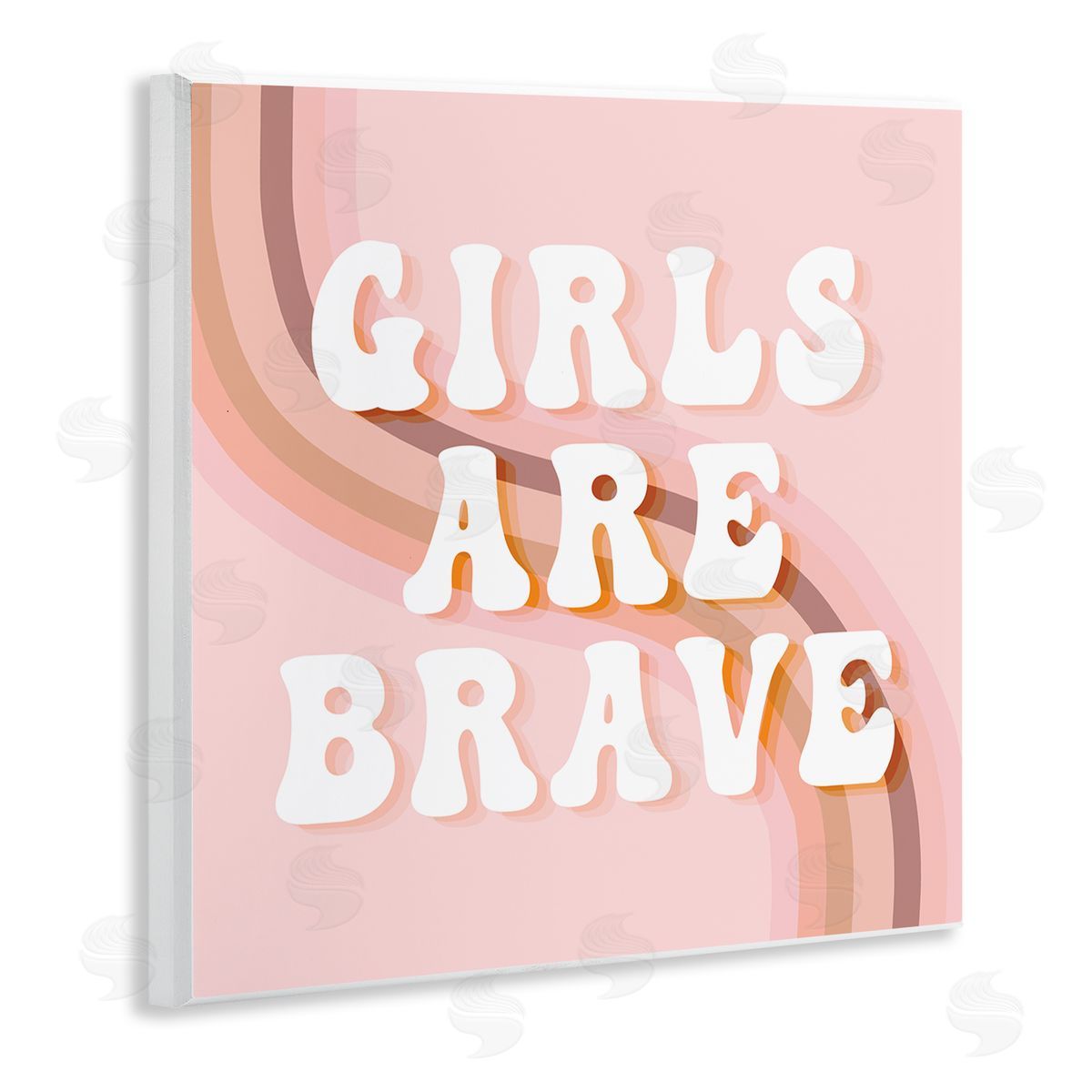 Stupell Studio Girls Are Brave Bold Retro Typography Curved Rainbow Wooden Wall Plaque Art Print