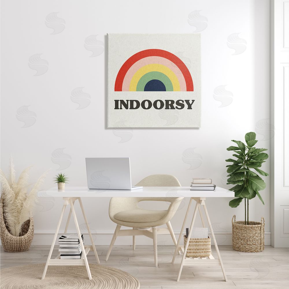 Stupell Studio Indoorsy Text Retro Pop Rainbow over Neutral Canvas Wall Art in Room