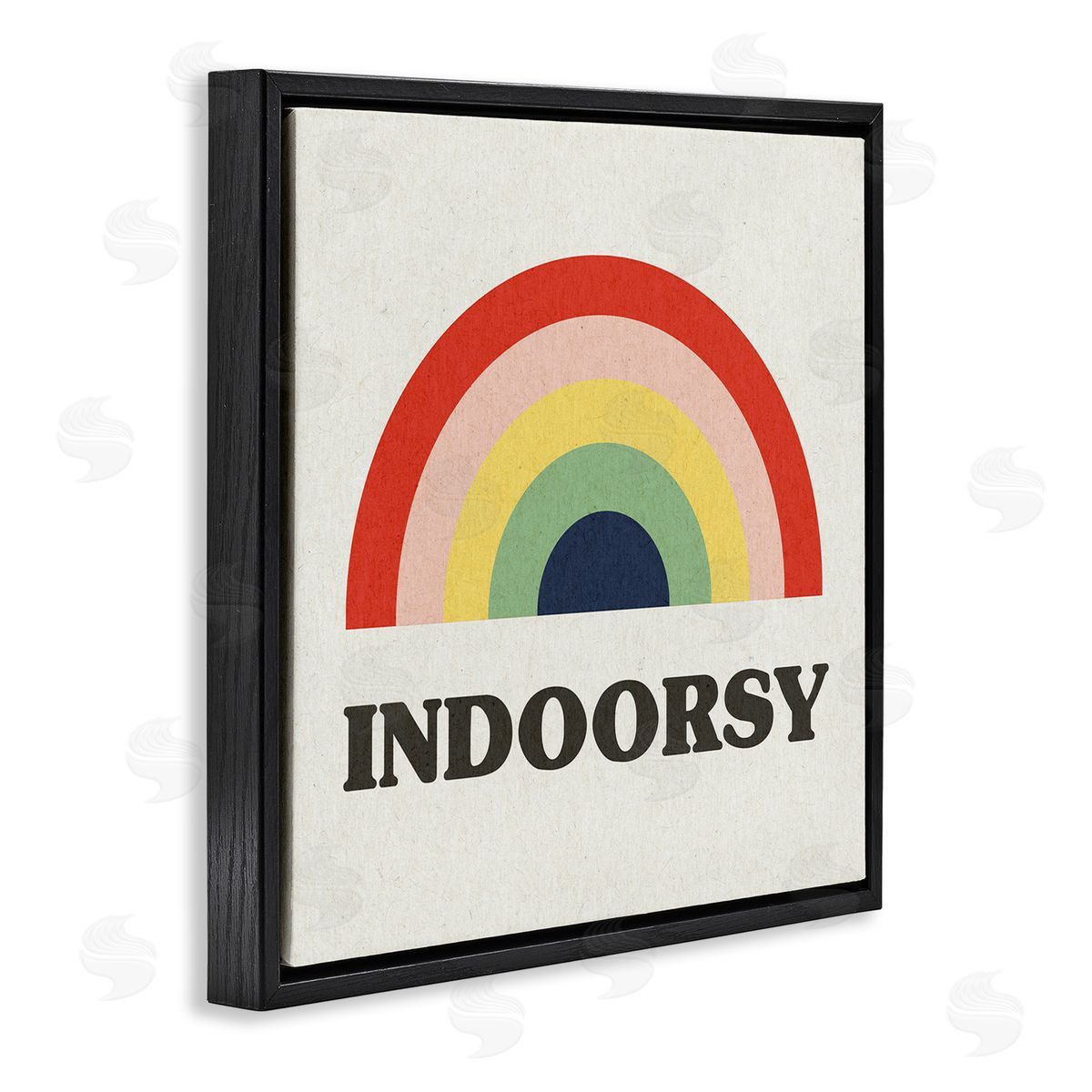 Stupell Studio Indoorsy Text Retro Pop Rainbow over Neutral Black Floating Frame Canvas Wall Art Print
