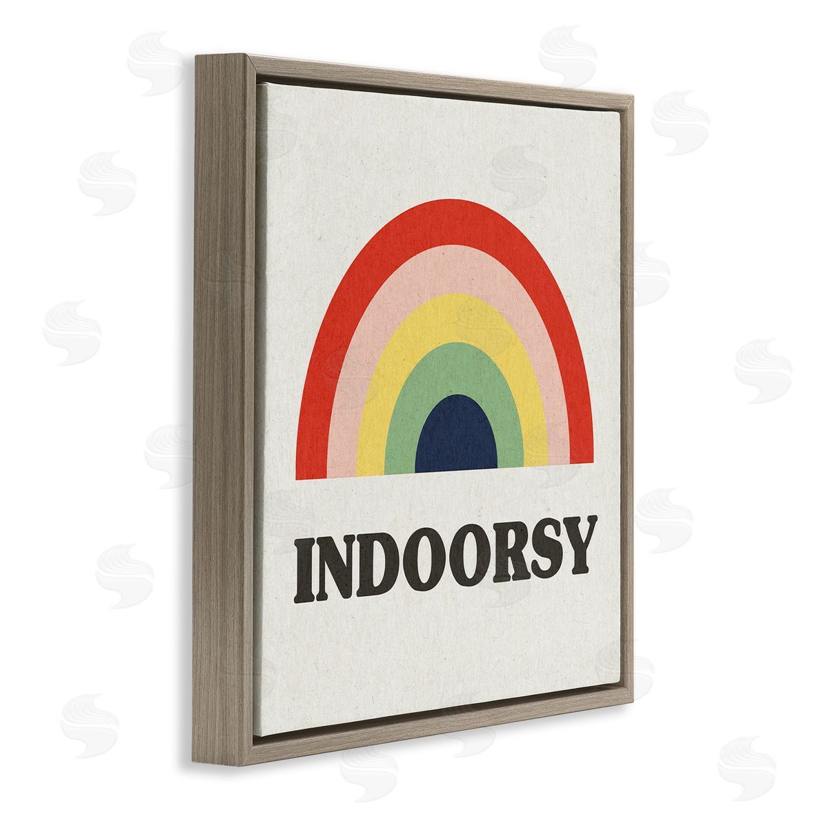 Stupell Studio Indoorsy Text Retro Pop Rainbow over Neutral Brown Floating Frame Canvas Wall Art Print