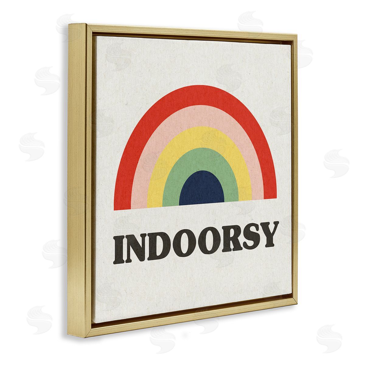 Stupell Studio Indoorsy Text Retro Pop Rainbow over Neutral Gold Floating Frame Canvas Wall Art Print