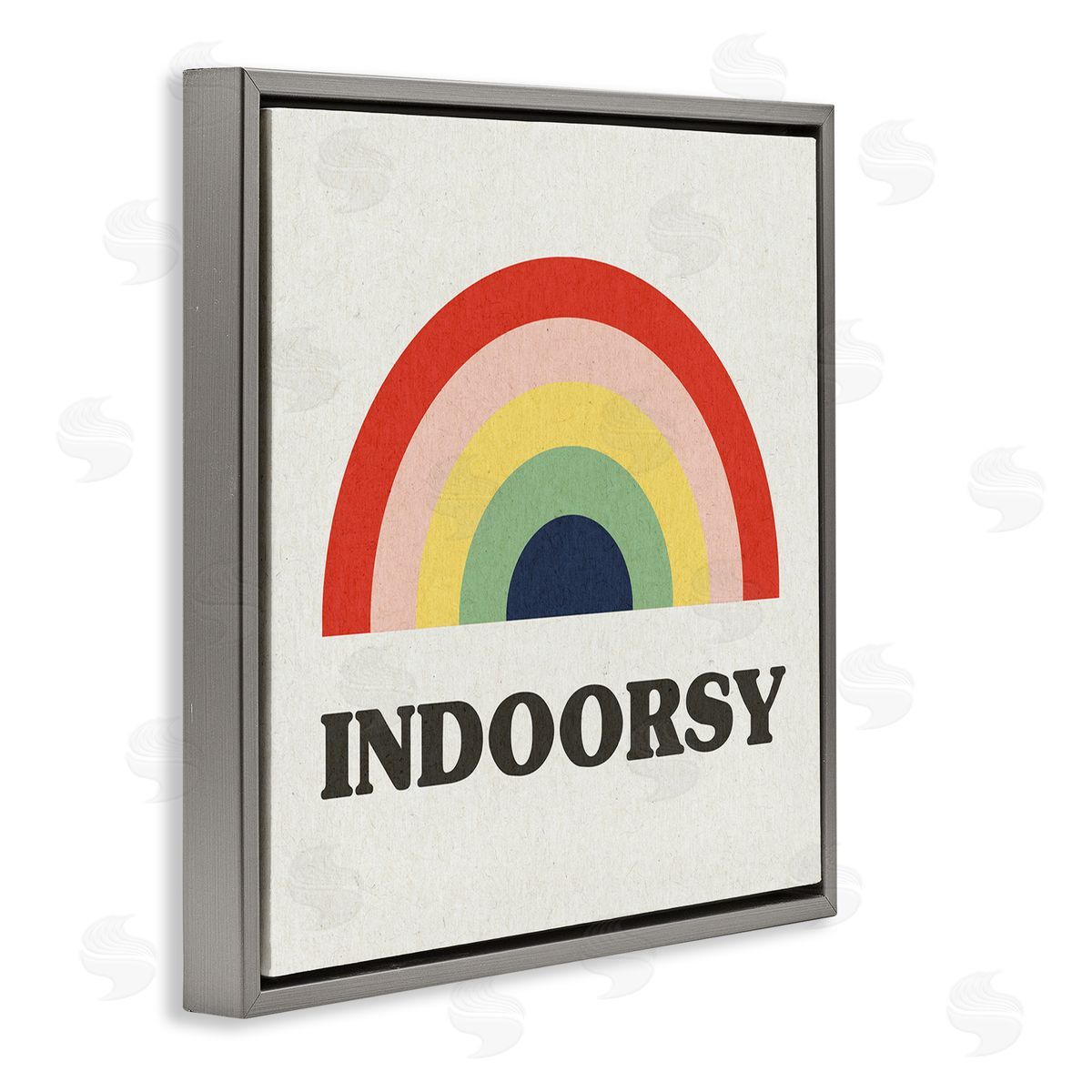 Stupell Studio Indoorsy Text Retro Pop Rainbow over Neutral Gray Floating Frame Canvas Wall Art Print
