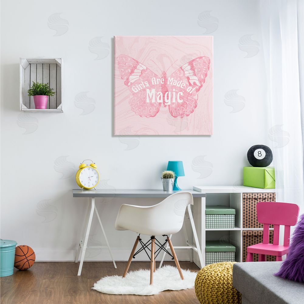 Stupell Studio Girls Are Made of Magic Pink Patterned Butterfly Canvas Wall Art in Room