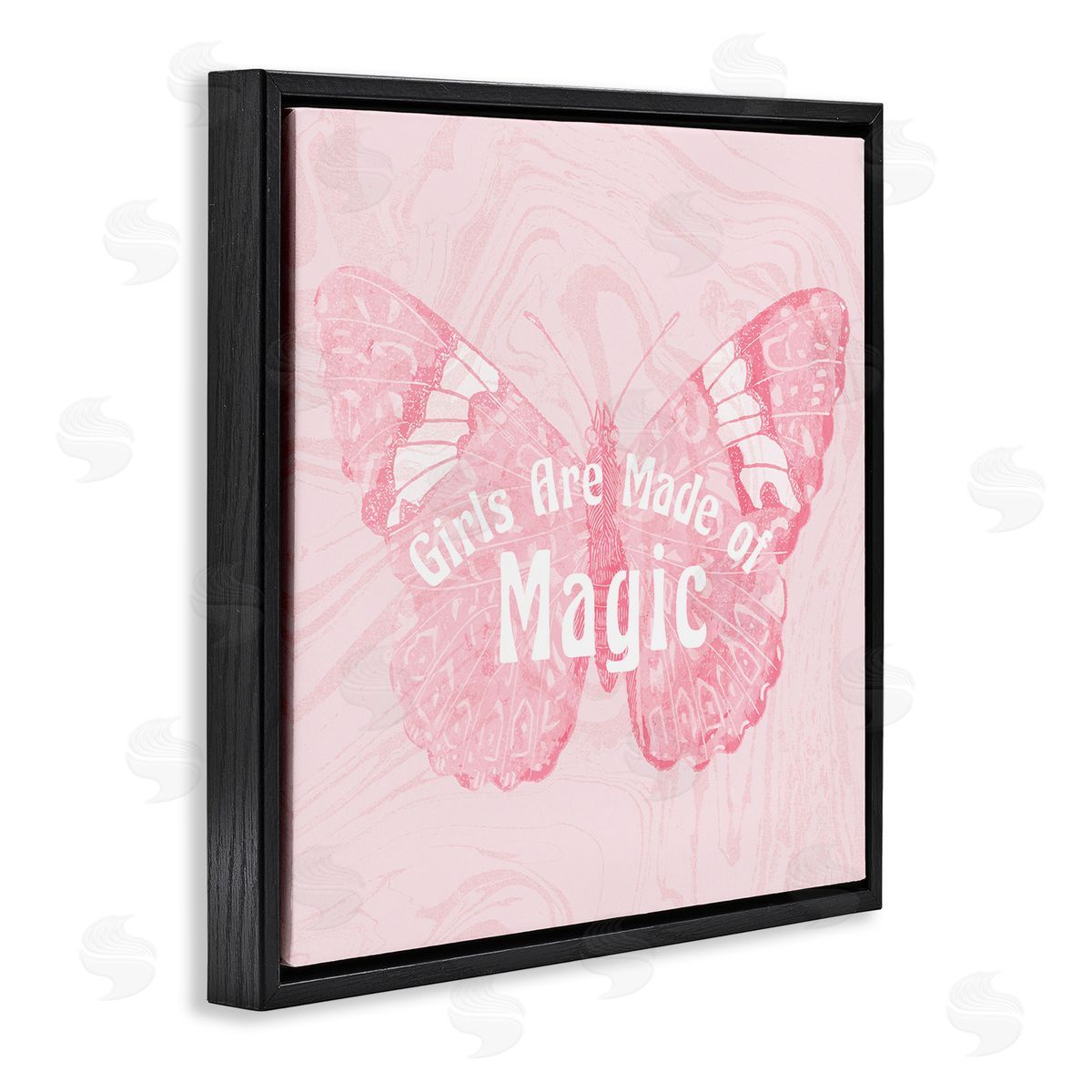 Stupell Studio Girls Are Made of Magic Pink Patterned Butterfly Black Floating Frame Canvas Wall Art Print