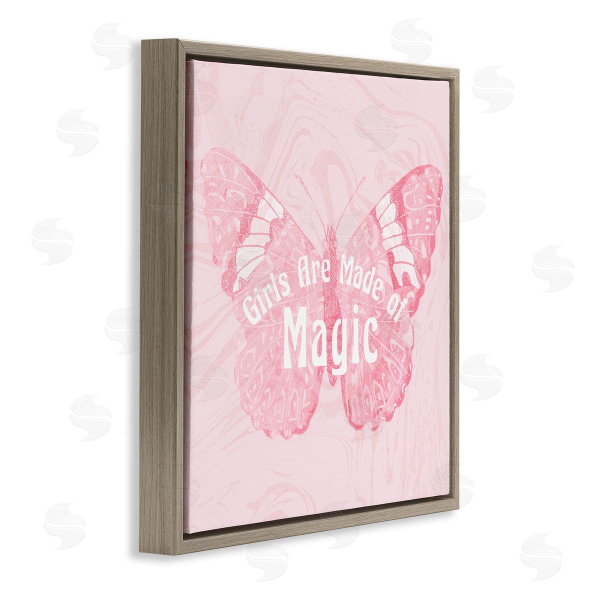 Stupell Studio Girls Are Made of Magic Pink Patterned Butterfly Brown Floating Frame Canvas Wall Art Print