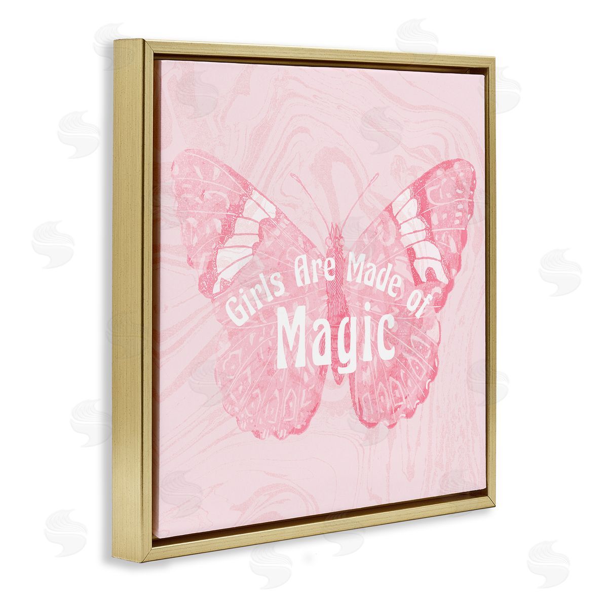 Stupell Studio Girls Are Made of Magic Pink Patterned Butterfly Gold Floating Frame Canvas Wall Art Print