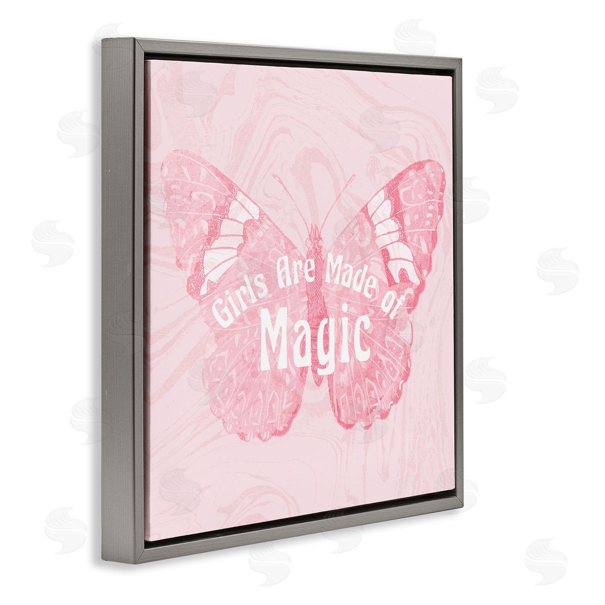 Stupell Studio Girls Are Made of Magic Pink Patterned Butterfly Gray Floating Frame Canvas Wall Art Print