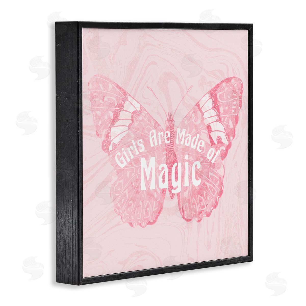 Stupell Studio Girls Are Made of Magic Pink Patterned Butterfly Black Framed Glicee Wall Art Print