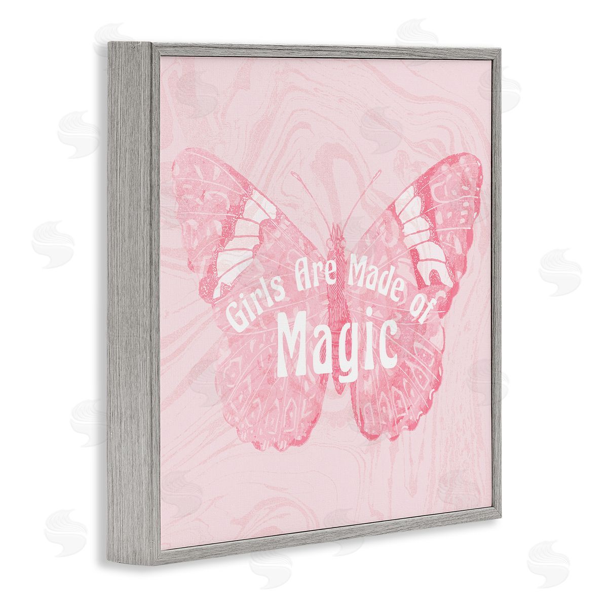 Stupell Studio Girls Are Made of Magic Pink Patterned Butterfly Gray Framed Glicee Wall Art Print