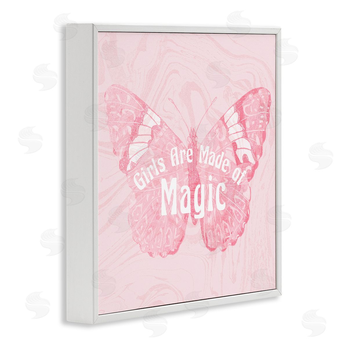 Stupell Studio Girls Are Made of Magic Pink Patterned Butterfly White Framed Glicee Wall Art Print