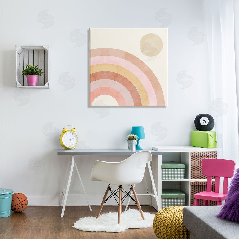 Stupell Studio Pink Desert Rainbow Rising Sun Geometric Arches Canvas Wall Art in Room