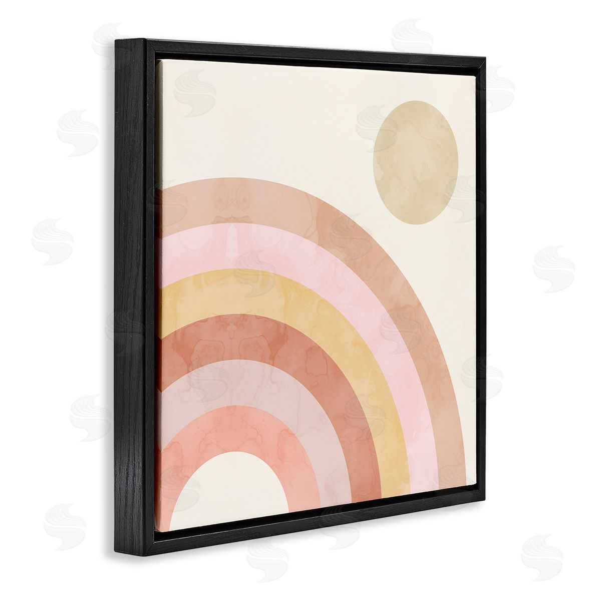 Stupell Studio Pink Desert Rainbow Rising Sun Geometric Arches Black Floating Frame Canvas Wall Art Print