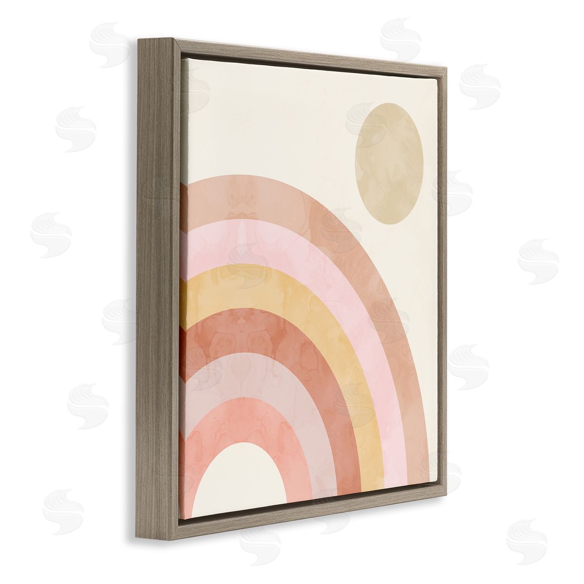 Stupell Studio Pink Desert Rainbow Rising Sun Geometric Arches Brown Floating Frame Canvas Wall Art Print