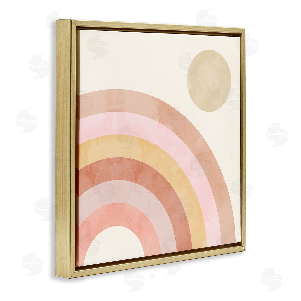 Stupell Studio Pink Desert Rainbow Rising Sun Geometric Arches Gold Floating Frame Canvas Wall Art Print