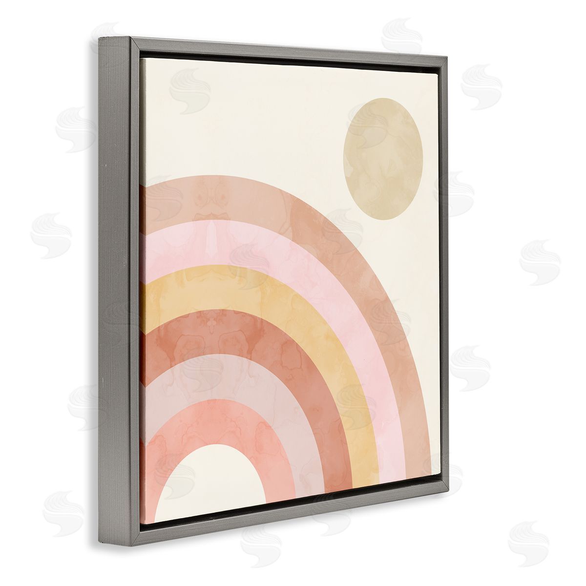 Stupell Studio Pink Desert Rainbow Rising Sun Geometric Arches Gray Floating Frame Canvas Wall Art Print
