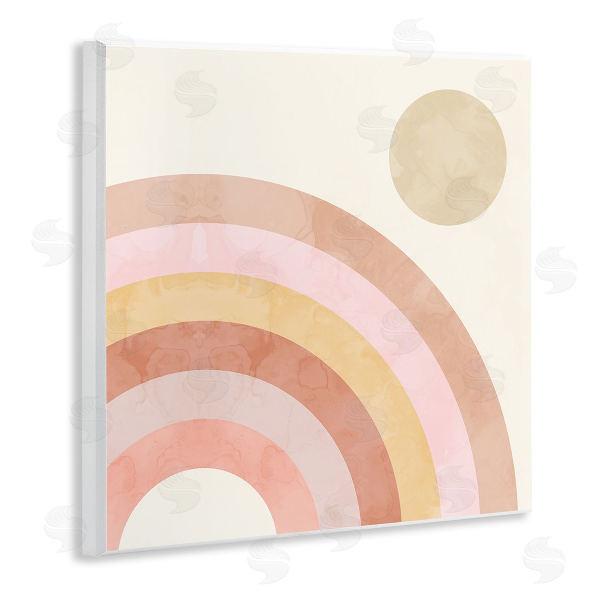 Stupell Studio Pink Desert Rainbow Rising Sun Geometric Arches Wooden Wall Plaque Art Print