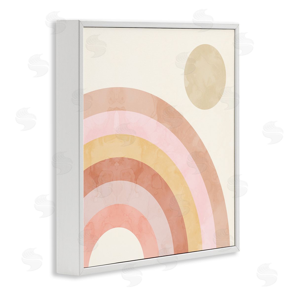Stupell Studio Pink Desert Rainbow Rising Sun Geometric Arches White Framed Glicee Wall Art Print