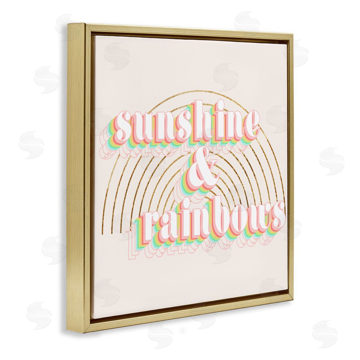 Stupell Studio Sunshine and Rainbows Retro Typography Pop Round Arches Gold Floating Frame Canvas Wall Art Print