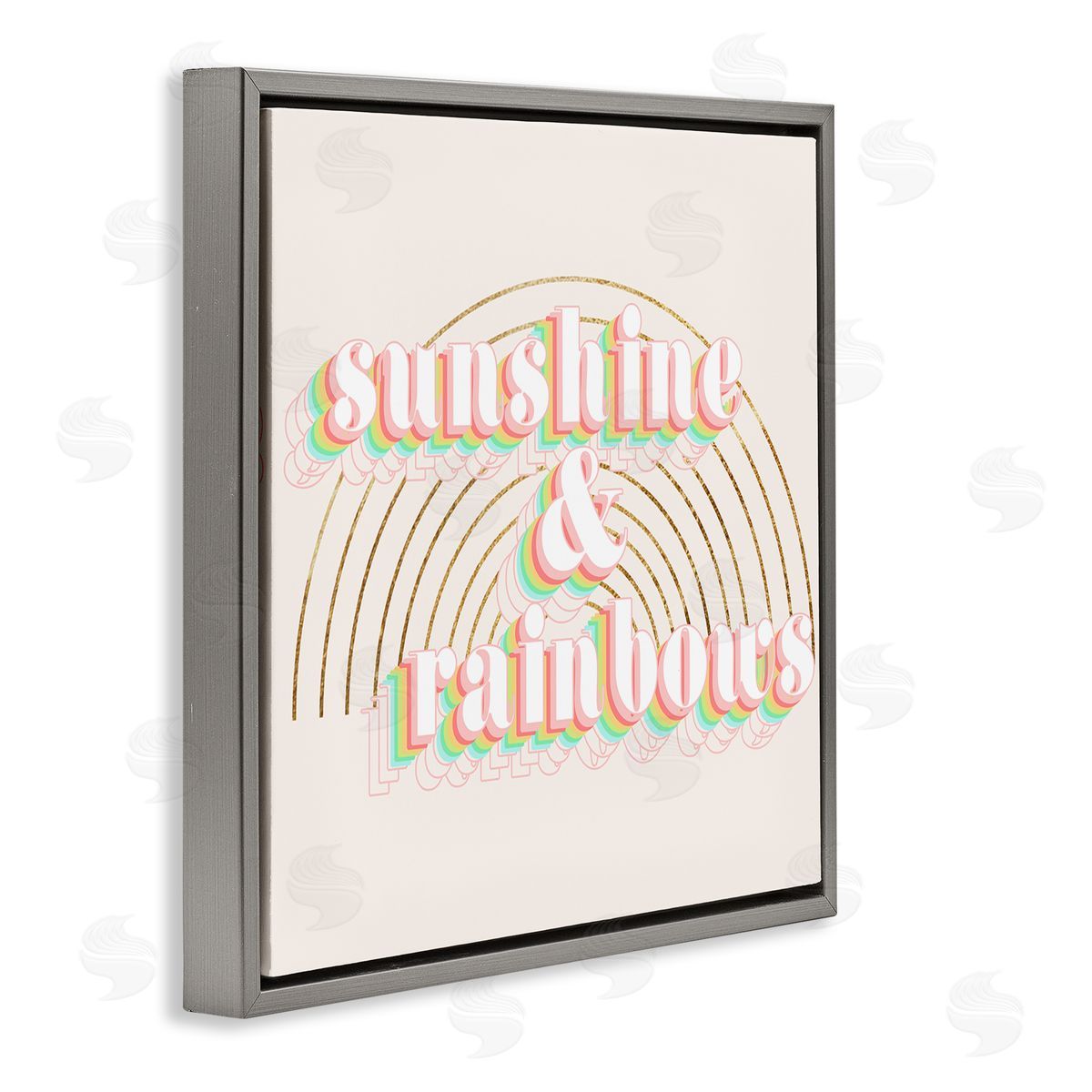 Stupell Studio Sunshine and Rainbows Retro Typography Pop Round Arches Gray Floating Frame Canvas Wall Art Print