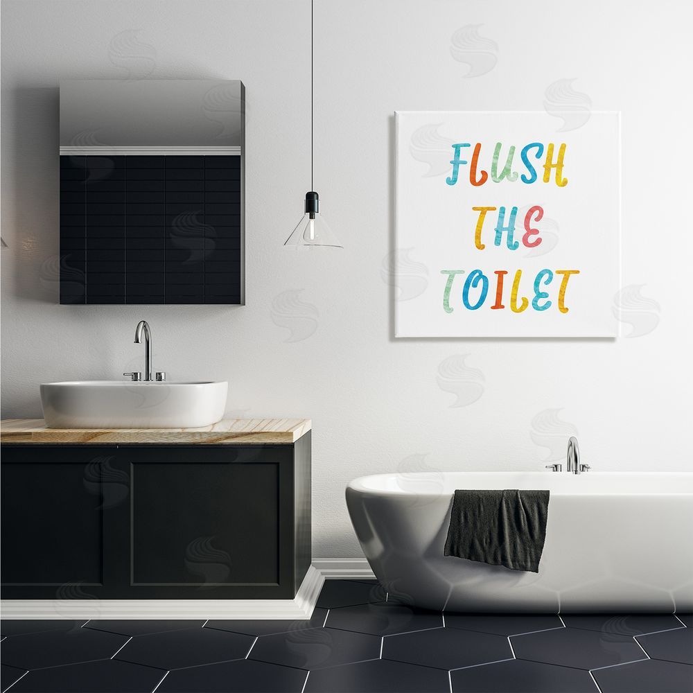 Stupell Studio Flush the Toilet Bathroom Rules Kids Typography Canvas Wall Art in Room
