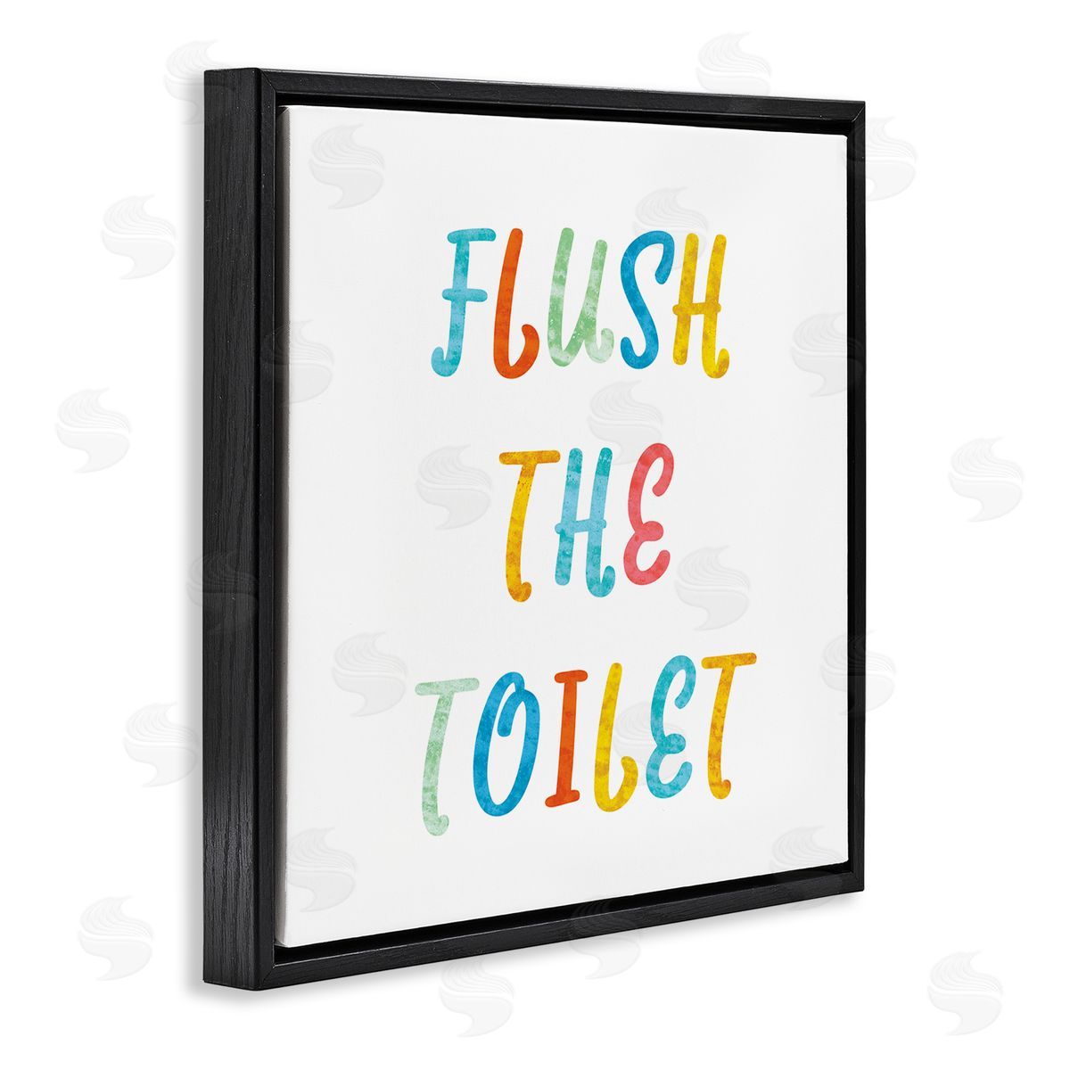 Stupell Studio Flush the Toilet Bathroom Rules Kids Typography Black Floating Frame Canvas Wall Art Print