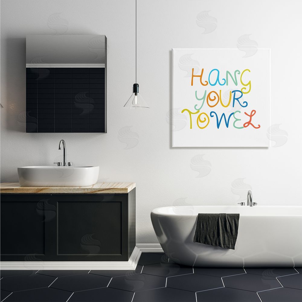 Stupell Studio Playful Children's Bathroom Rules Hang Your Towel Phrase Canvas Wall Art in Room