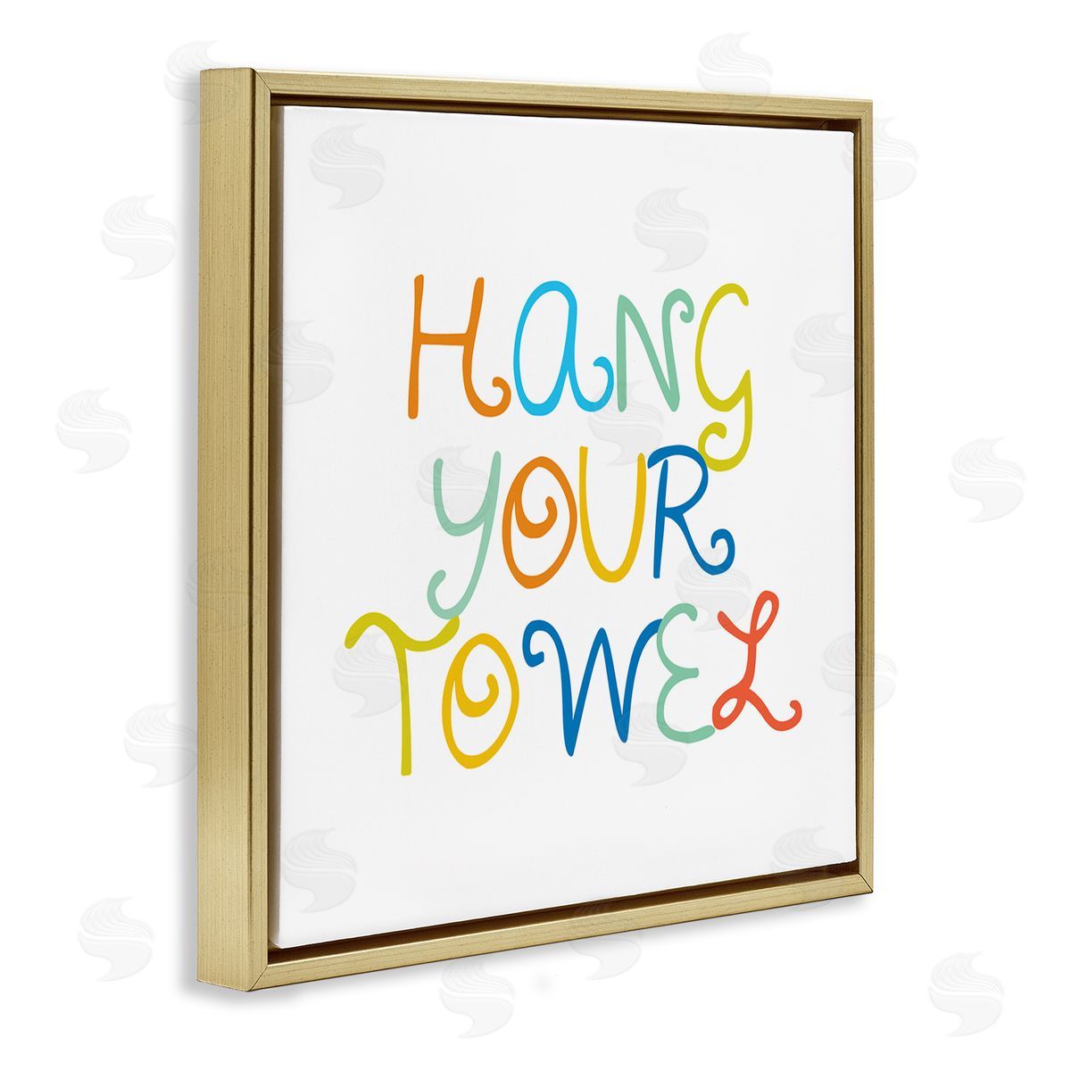 Stupell Studio Playful Children's Bathroom Rules Hang Your Towel Phrase Gold Floating Frame Canvas Wall Art Print