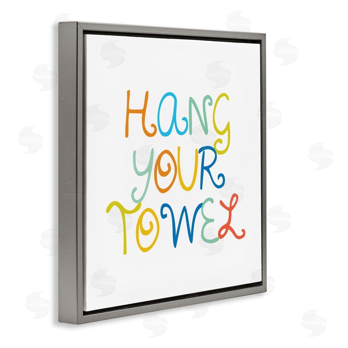 Stupell Studio Playful Children's Bathroom Rules Hang Your Towel Phrase Gray Floating Frame Canvas Wall Art Print