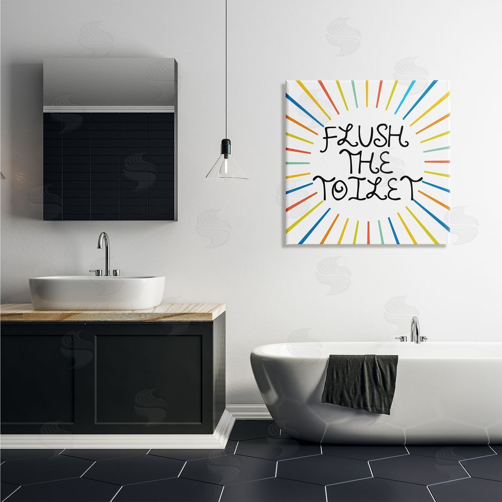 Stupell Studio Kids' Flush The Toilet Bathroom Rules Rainbow Stripes Canvas Wall Art in Room