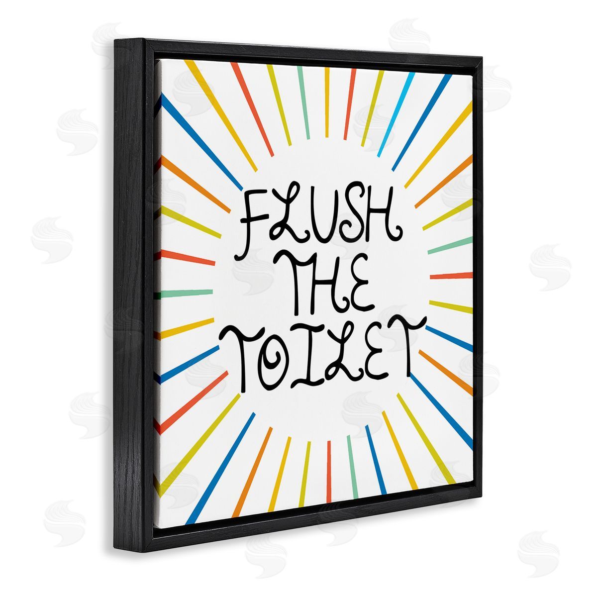 Stupell Studio Kids' Flush The Toilet Bathroom Rules Rainbow Stripes Black Floating Frame Canvas Wall Art Print