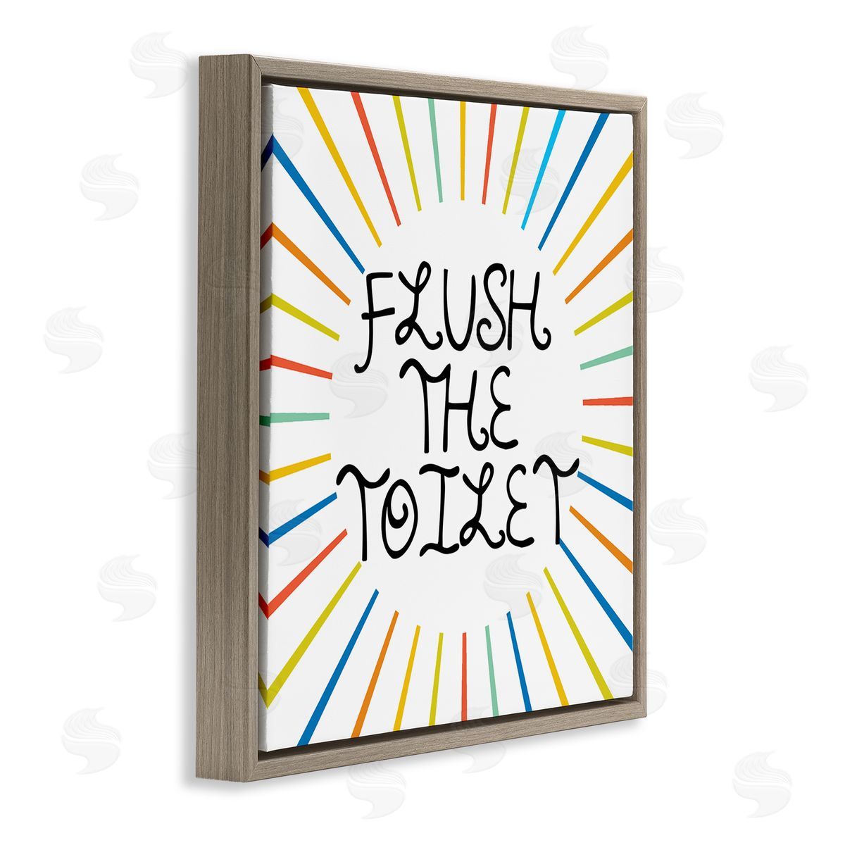 Stupell Studio Kids' Flush The Toilet Bathroom Rules Rainbow Stripes Brown Floating Frame Canvas Wall Art Print