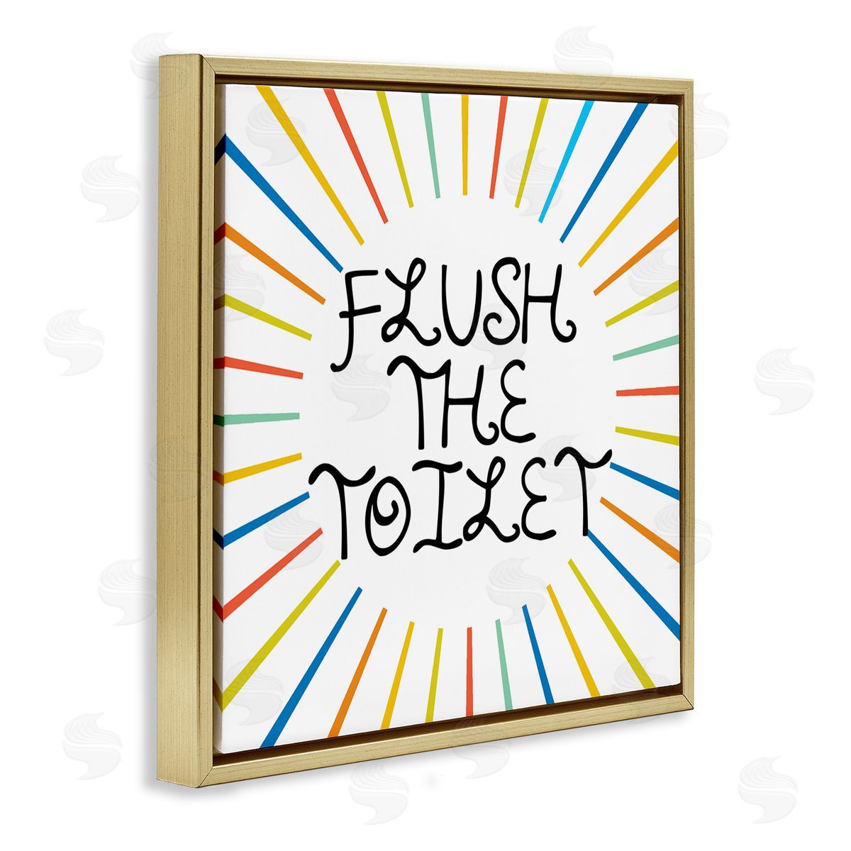 Stupell Studio Kids' Flush The Toilet Bathroom Rules Rainbow Stripes Gold Floating Frame Canvas Wall Art Print
