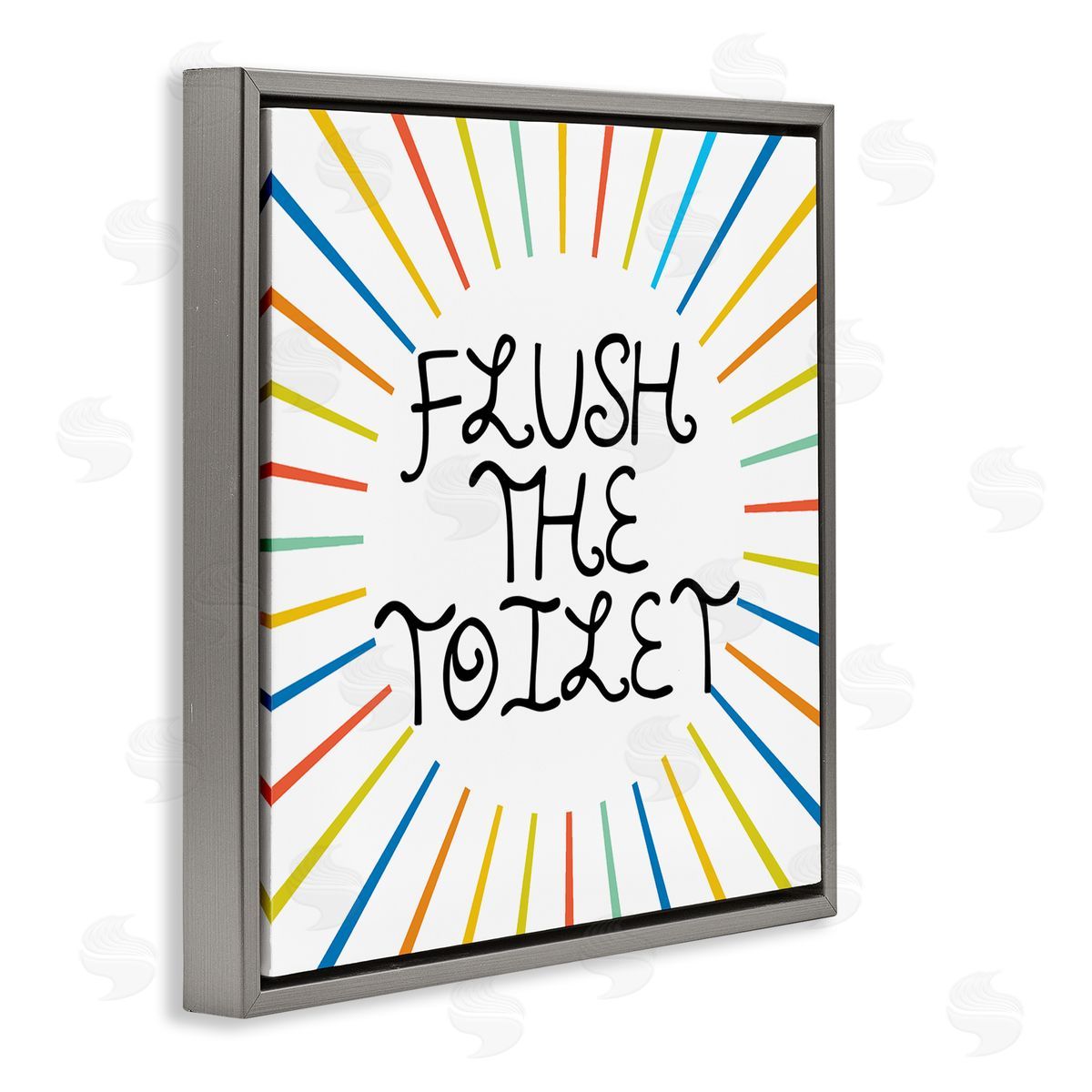 Stupell Studio Kids' Flush The Toilet Bathroom Rules Rainbow Stripes Gray Floating Frame Canvas Wall Art Print