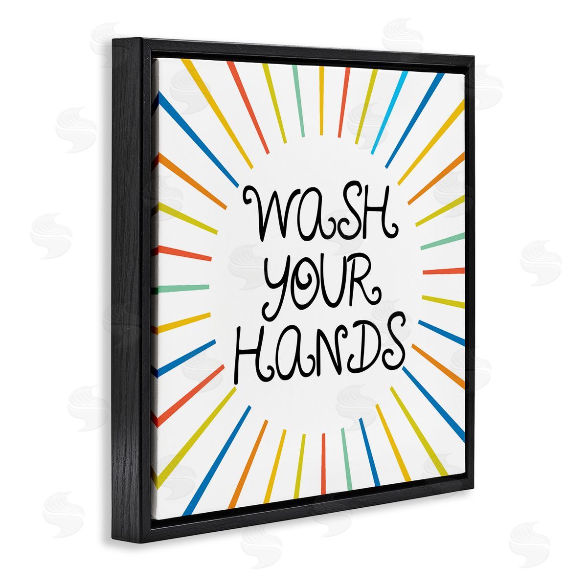 Stupell Studio Kids' Wash Your Hands Bathroom Rules Rainbow Stripes Black Floating Frame Canvas Wall Art Print