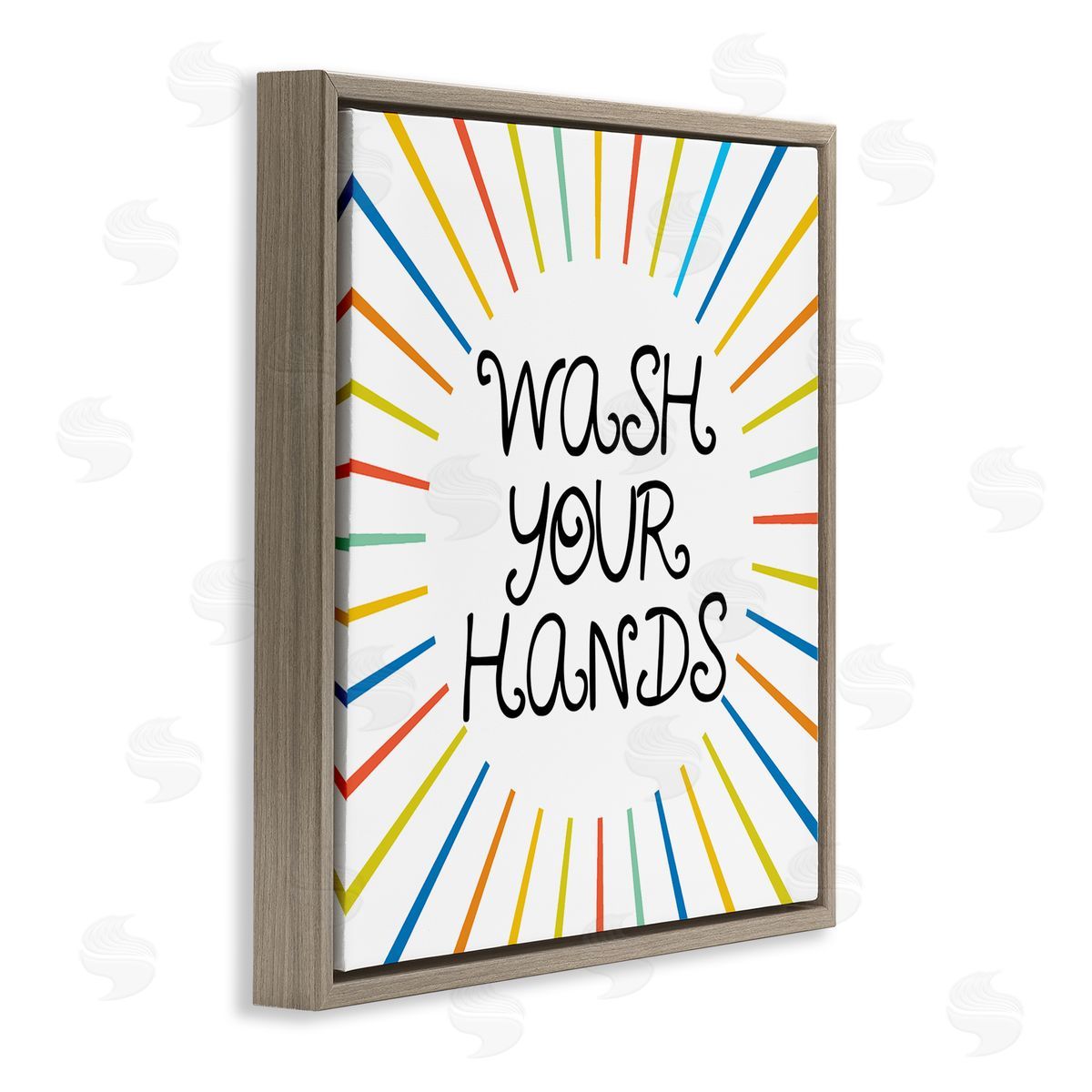 Stupell Studio Kids' Wash Your Hands Bathroom Rules Rainbow Stripes Brown Floating Frame Canvas Wall Art Print