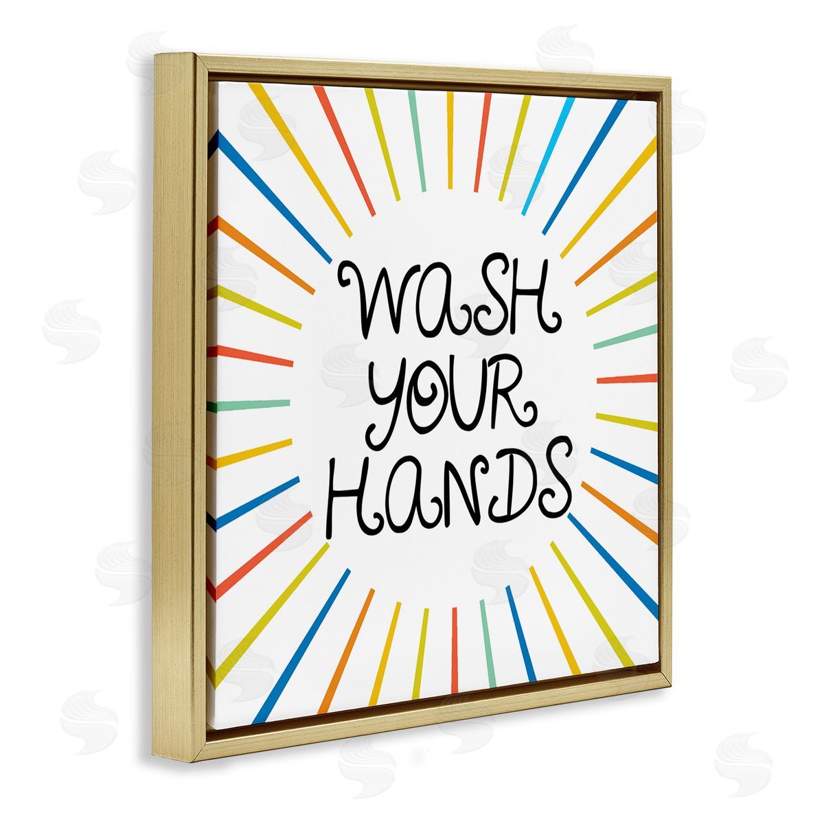 Stupell Studio Kids' Wash Your Hands Bathroom Rules Rainbow Stripes Gold Floating Frame Canvas Wall Art Print