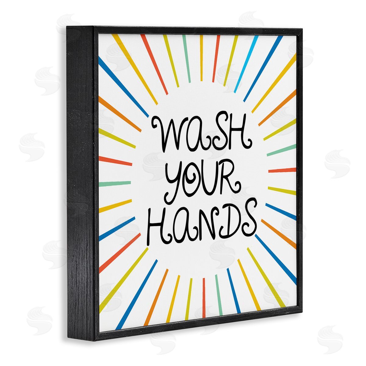 Stupell Studio Kids' Wash Your Hands Bathroom Rules Rainbow Stripes Black Framed Glicee Wall Art Print