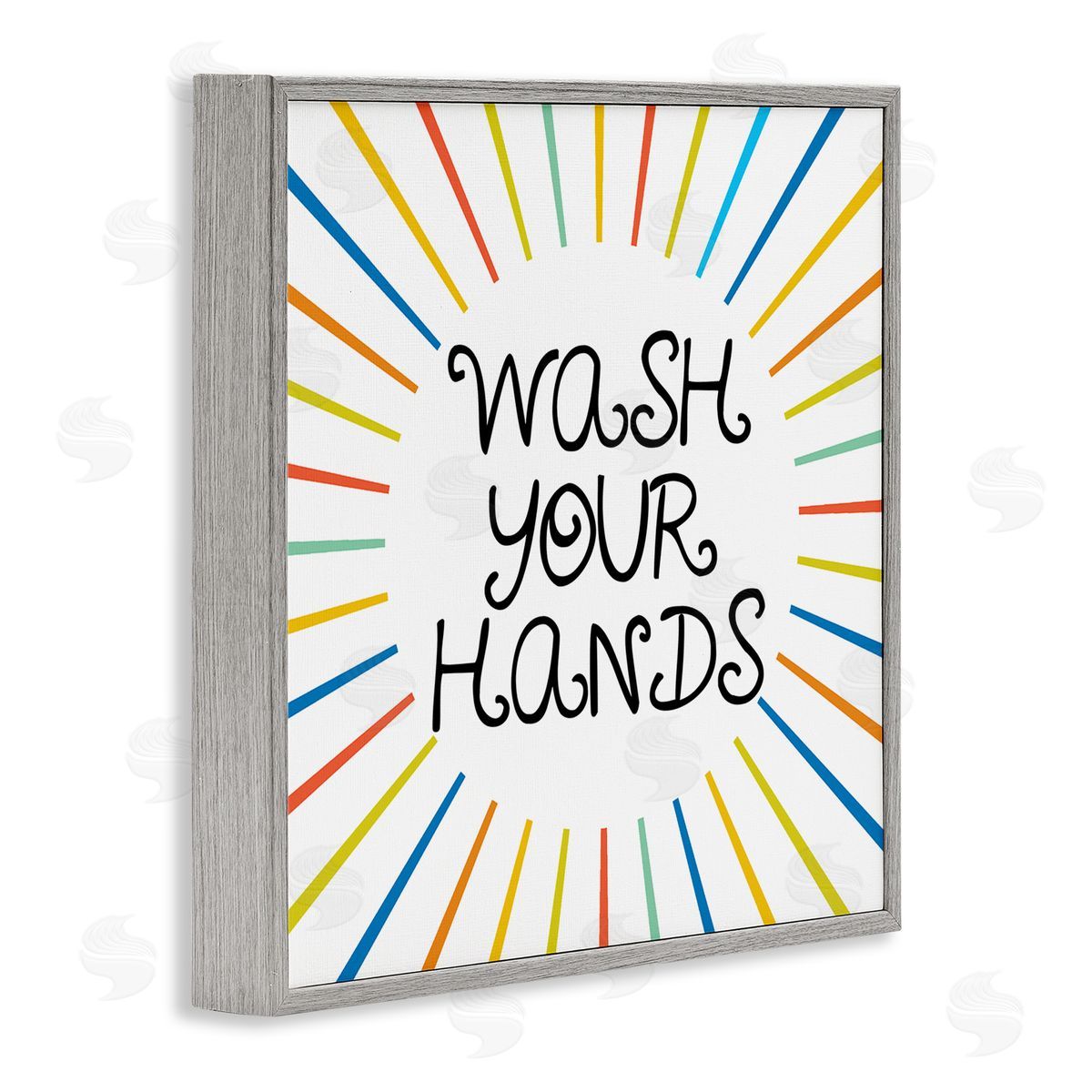 Stupell Studio Kids' Wash Your Hands Bathroom Rules Rainbow Stripes Gray Framed Glicee Wall Art Print