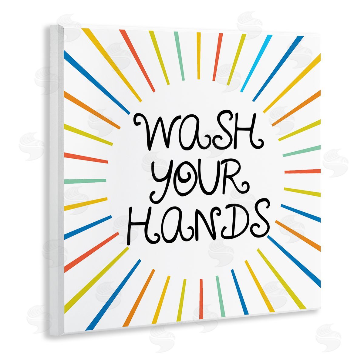 Stupell Studio Kids' Wash Your Hands Bathroom Rules Rainbow Stripes Wooden Wall Plaque Art Print
