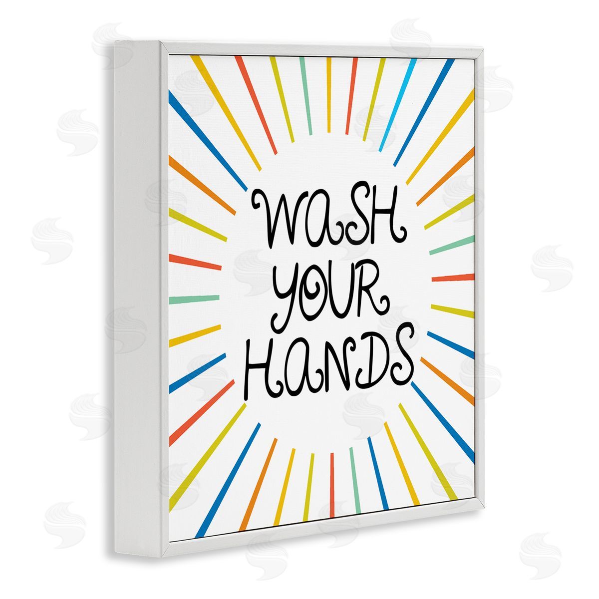 Stupell Studio Kids' Wash Your Hands Bathroom Rules Rainbow Stripes White Framed Glicee Wall Art Print