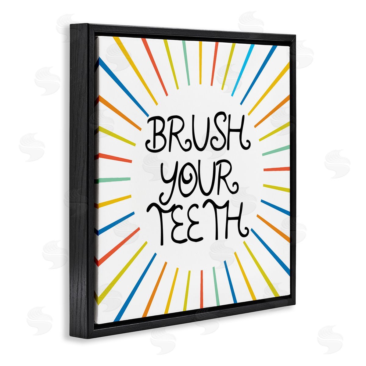 Stupell Studio Kids' Brush Your Teeth Bathroom Rules Rainbow Stripes Black Floating Frame Canvas Wall Art Print