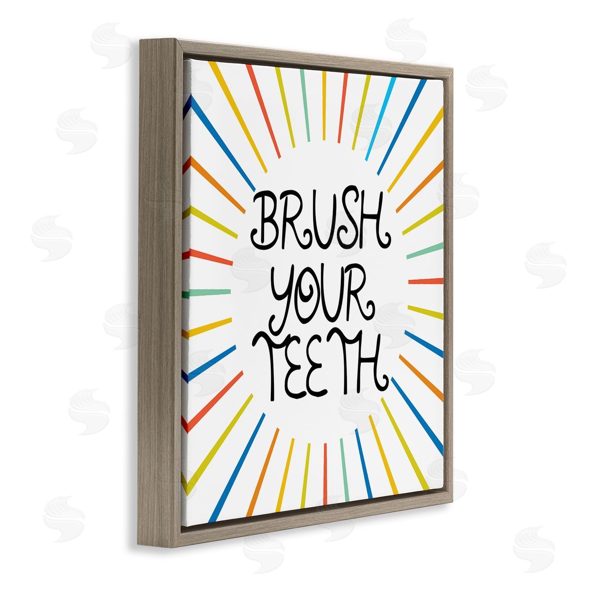 Stupell Studio Kids' Brush Your Teeth Bathroom Rules Rainbow Stripes Brown Floating Frame Canvas Wall Art Print