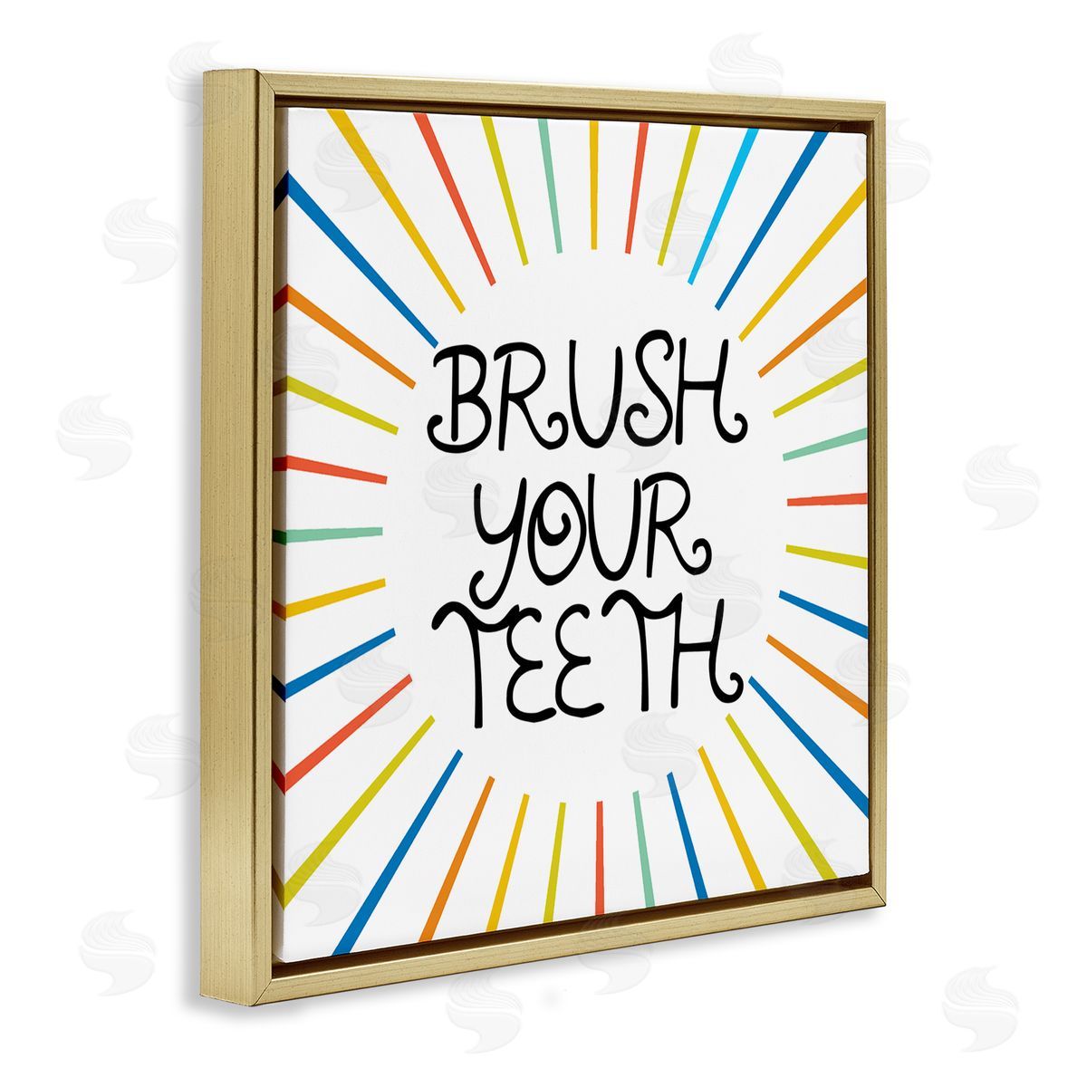 Stupell Studio Kids' Brush Your Teeth Bathroom Rules Rainbow Stripes Gold Floating Frame Canvas Wall Art Print