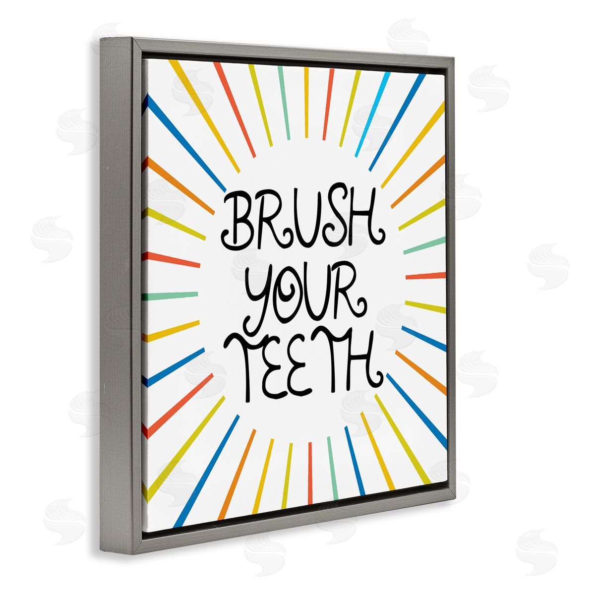 Stupell Studio Kids' Brush Your Teeth Bathroom Rules Rainbow Stripes Gray Floating Frame Canvas Wall Art Print