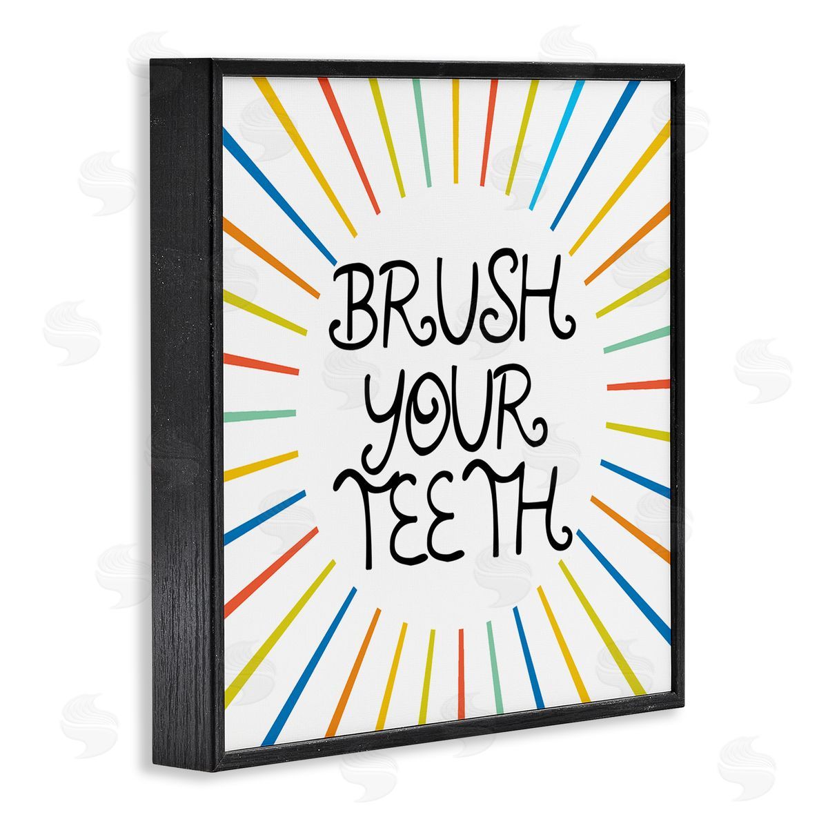 Stupell Studio Kids' Brush Your Teeth Bathroom Rules Rainbow Stripes Black Framed Glicee Wall Art Print