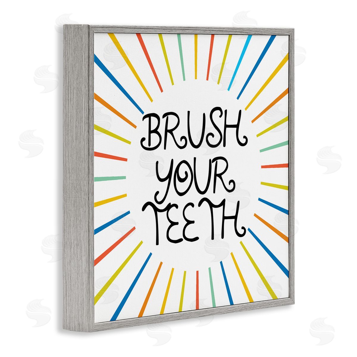 Stupell Studio Kids' Brush Your Teeth Bathroom Rules Rainbow Stripes Gray Framed Glicee Wall Art Print