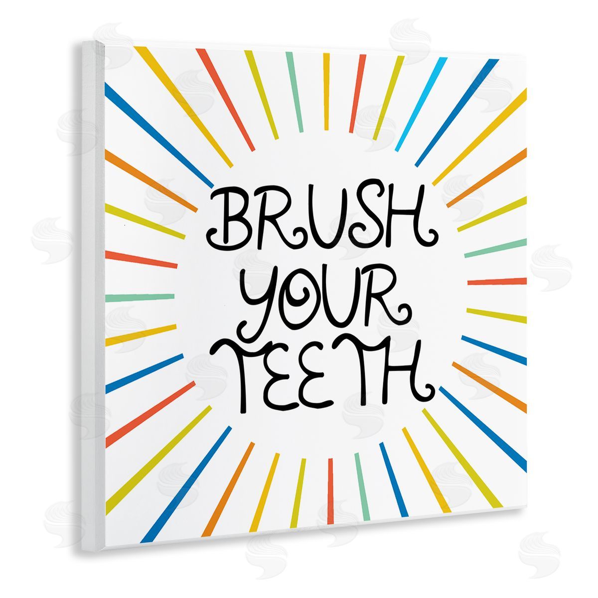 Stupell Studio Kids' Brush Your Teeth Bathroom Rules Rainbow Stripes Wooden Wall Plaque Art Print