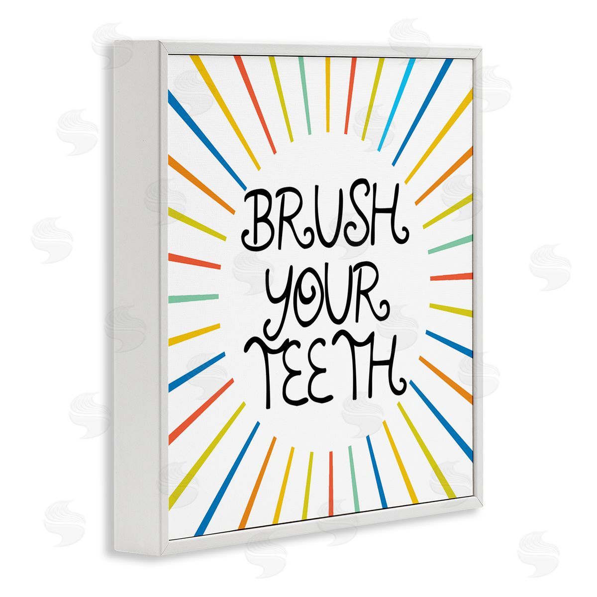 Stupell Studio Kids' Brush Your Teeth Bathroom Rules Rainbow Stripes White Framed Glicee Wall Art Print